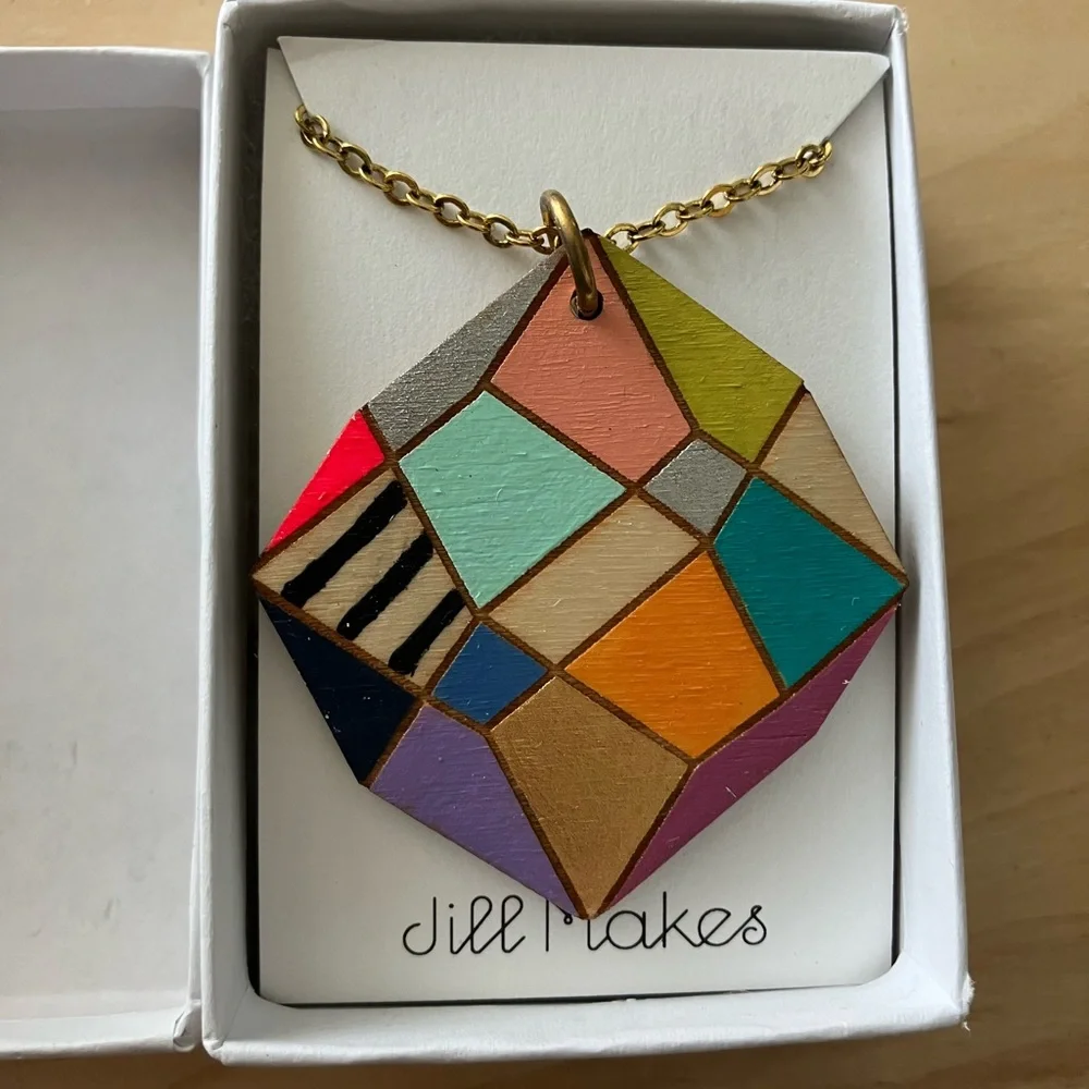Colorful Geometric Wooden Necklace - Picture 1 of 2
